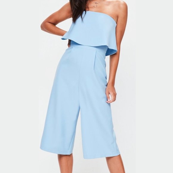 Missguided Pants - Missguided light blue jumpsuit, strapless jumpsuit cropped pants